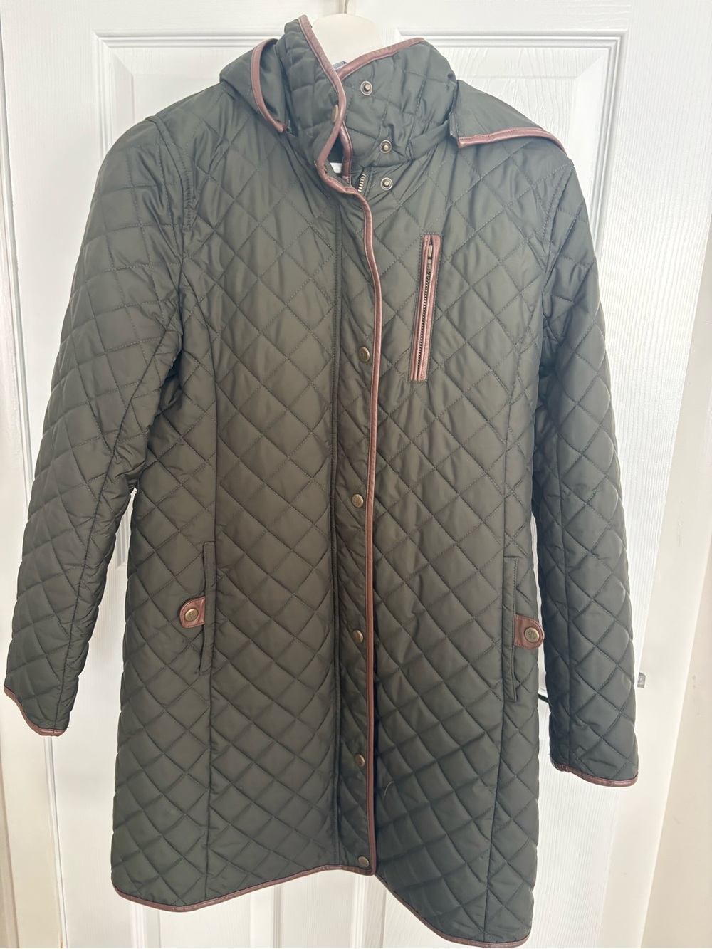Ralph Lauren Quilted Hooded Coat in Olive with Contrast Trim